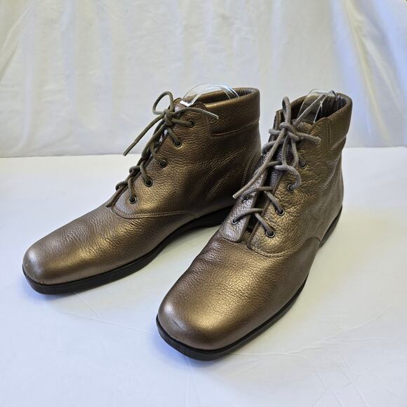 Ros Hommerson Vintage 80s Bronze Leather Ankle Boots 9.5N Metallic Booties - Picture 3 of 11